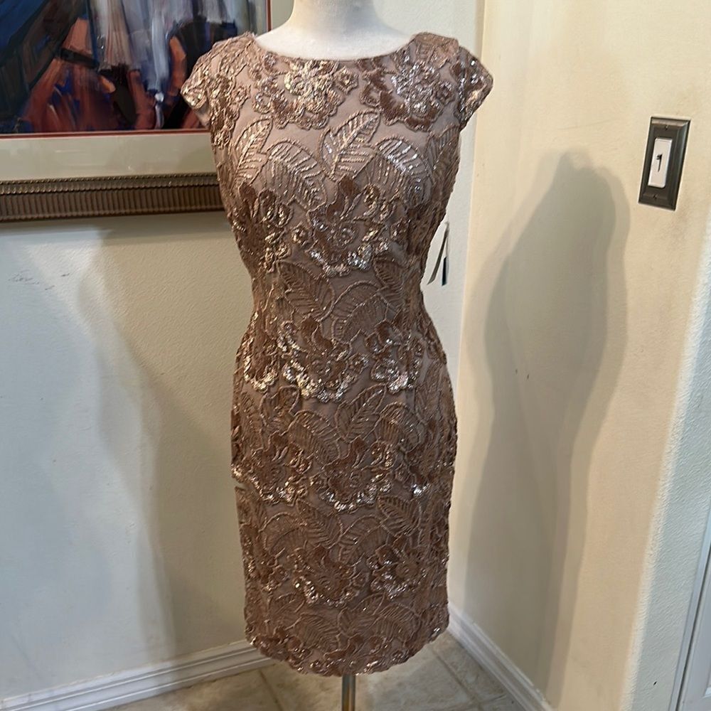 NWT Alex Evenings Champagne Lace Sequin Formal Dress 6